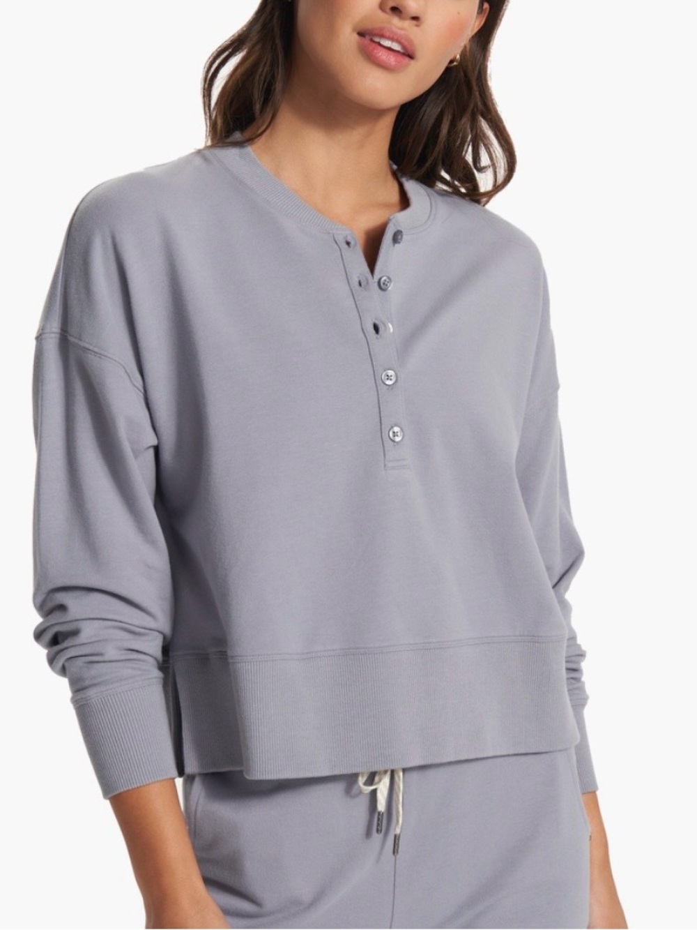 Vuori Laguna Stretch Organic Cotton Henley Sweatshirt Size Small